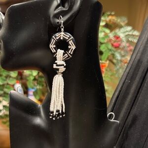 Chicos Black and White Beaded Tassel Earrings